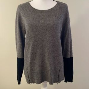 Eileen Fisher | Colorblock Scoop Neck Wool Sweater in Taupe and Black
